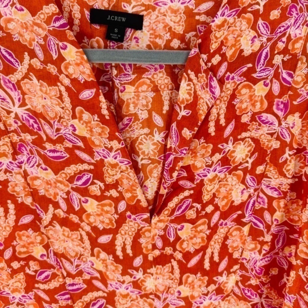 J.Crew Orange Floral Tunic Top Size S Boho Lightweight Long Sleeve - Picture 8 of 9